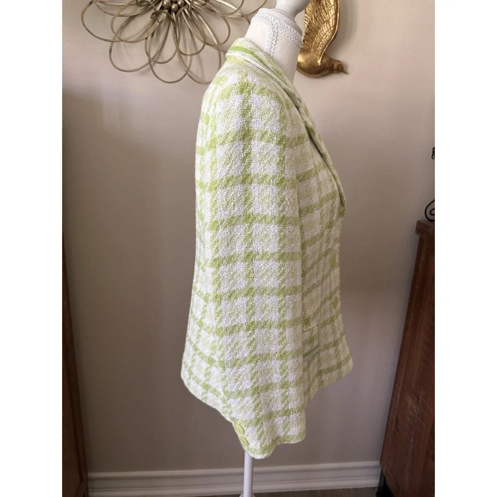 Basler Lime Green Houndstooth Tweed Blazer Jacket Women US 12‎ Germany 38